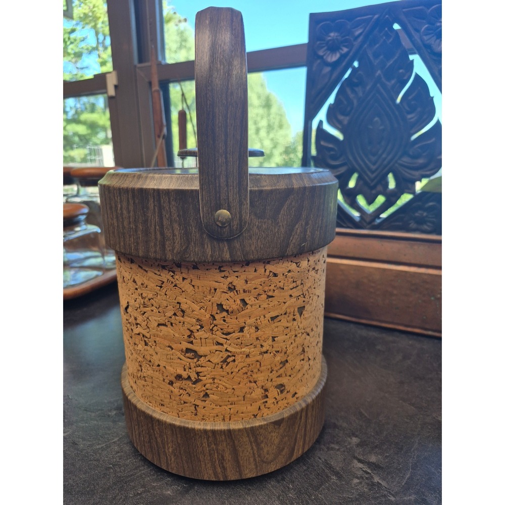 Vintage Moldtronics Inc Cork Faux Wood Ice Bucket Mid Century Modern MCM Barware